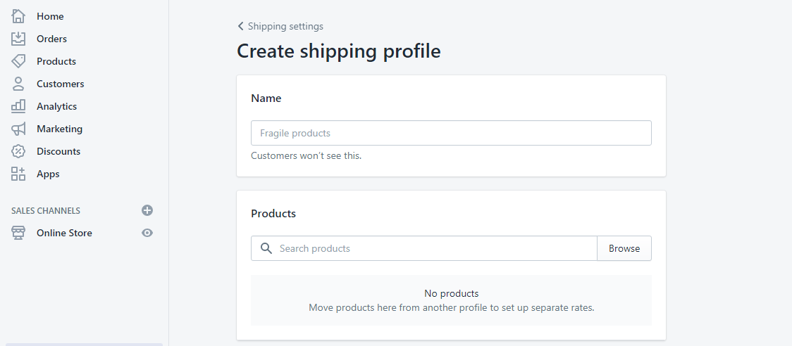 set up shipping rates for shopify store