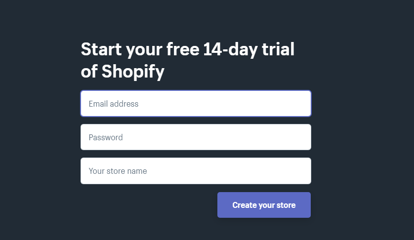 sign up shopify account